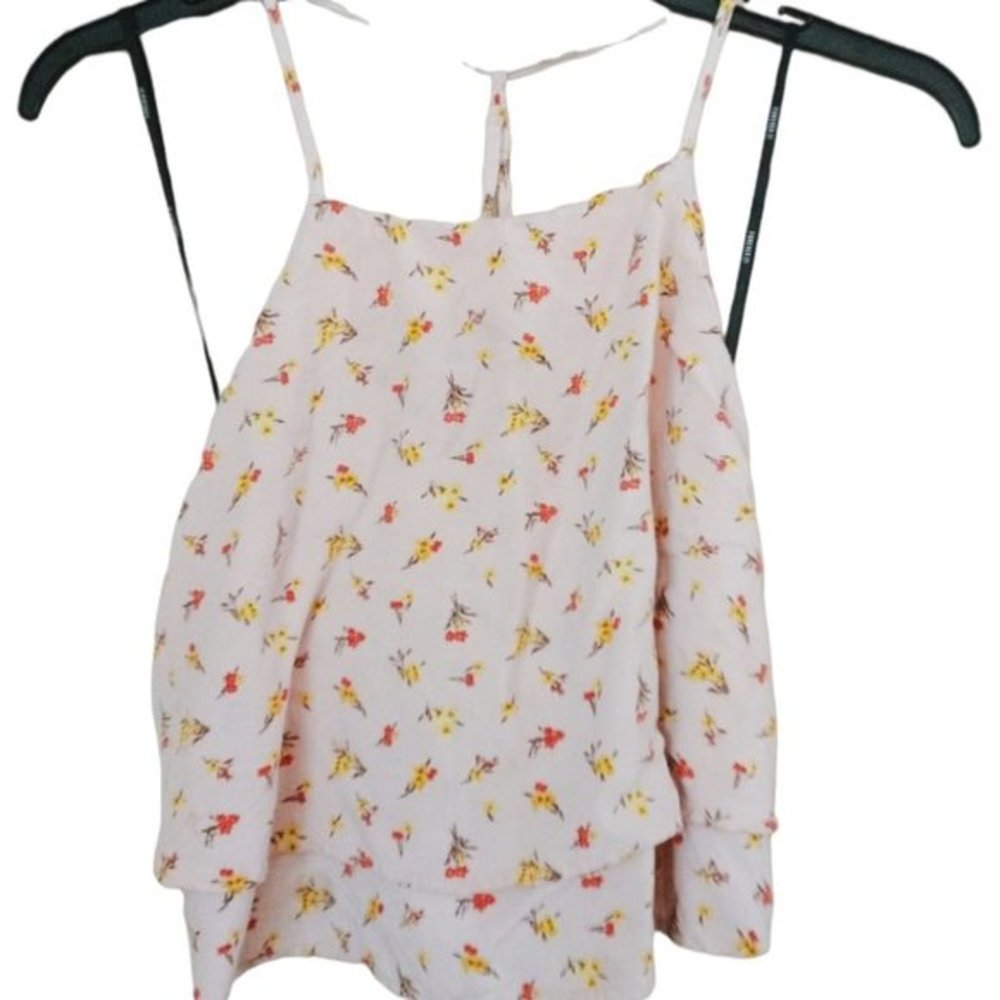Forever 21 Floral Spaghetti Straps Cropped Tank Top Peasant Vacation Tops Small‎
